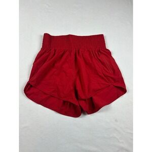 Baleaf Womens Red High Waisted Athletic Running Shorts Smocked Waist Medium